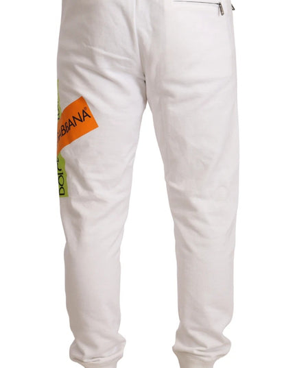 Dolce & Gabbana White Cotton Logo Patch Sweatpants Jogging Pants