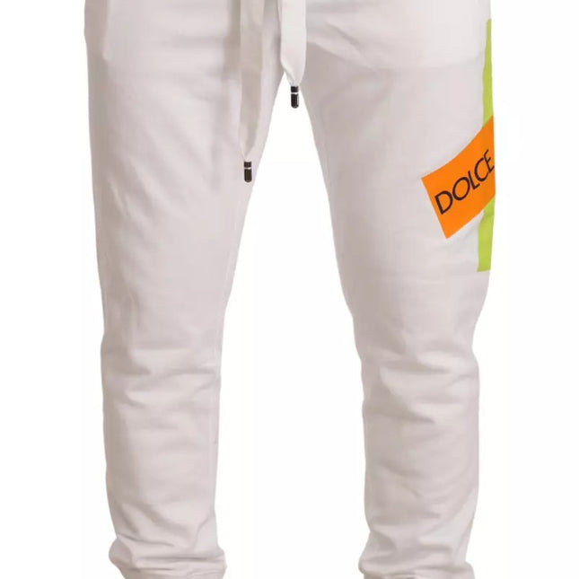 Dolce & Gabbana White Cotton Logo Patch Sweatpants Jogging Pants