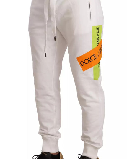 Dolce & Gabbana White Cotton Logo Patch Sweatpants Jogging Pants