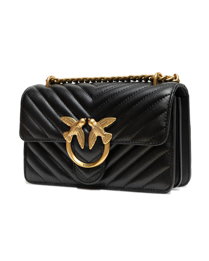PINKO Black Leather Love One Mini Shoulder Bag