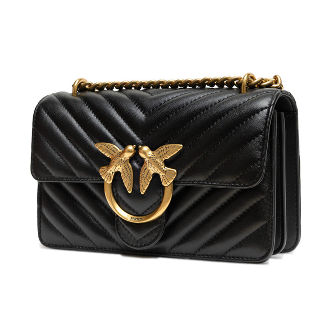 PINKO Black Leather Love One Mini Shoulder Bag