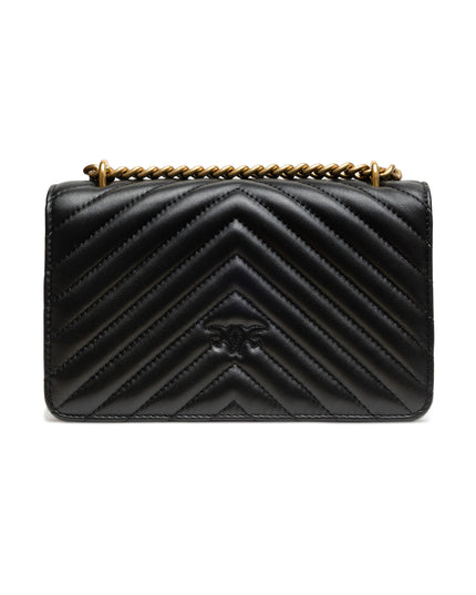 PINKO Black Leather Love One Mini Shoulder Bag