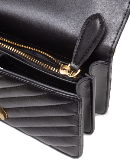 PINKO Black Leather Love One Mini Shoulder Bag
