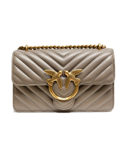 PINKO Grey Leather Love One Mini Shoulder Bag