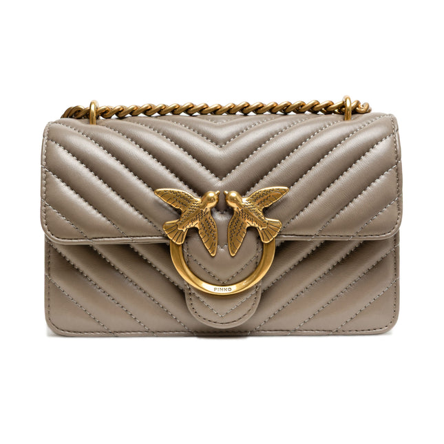 PINKO Grey Leather Love One Mini Shoulder Bag