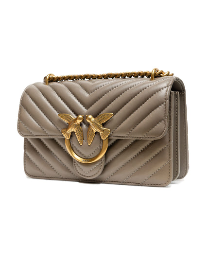 PINKO Grey Leather Love One Mini Shoulder Bag