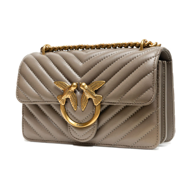 PINKO Grey Leather Love One Mini Shoulder Bag