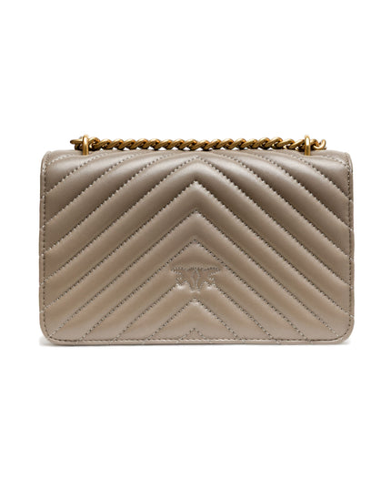 PINKO Grey Leather Love One Mini Shoulder Bag