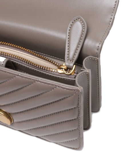 PINKO Grey Leather Love One Mini Shoulder Bag