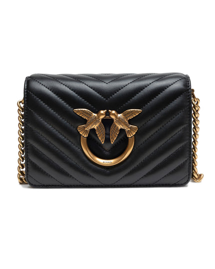 PINKO Black Leather Love Click Mini Shoulder Bag