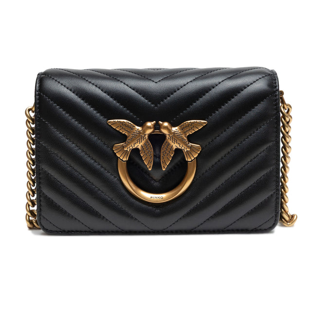 PINKO Black Leather Love Click Mini Shoulder Bag