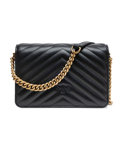 PINKO Black Leather Love Click Mini Shoulder Bag