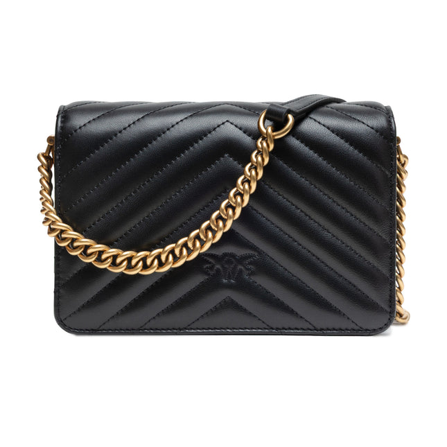 PINKO Black Leather Love Click Mini Shoulder Bag