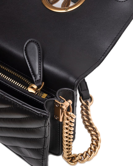 PINKO Black Leather Love Click Mini Shoulder Bag