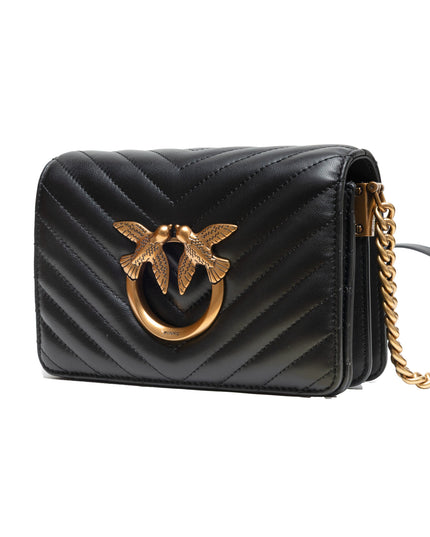 PINKO Black Leather Love Click Mini Shoulder Bag
