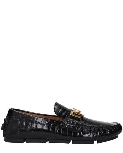 Versace Black Leather Slip-On Loafers