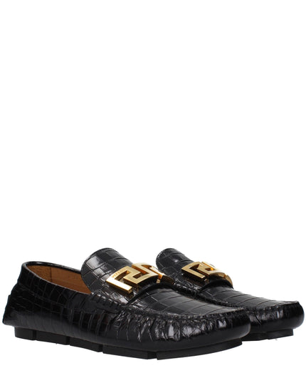 Versace Black Leather Slip-On Loafers