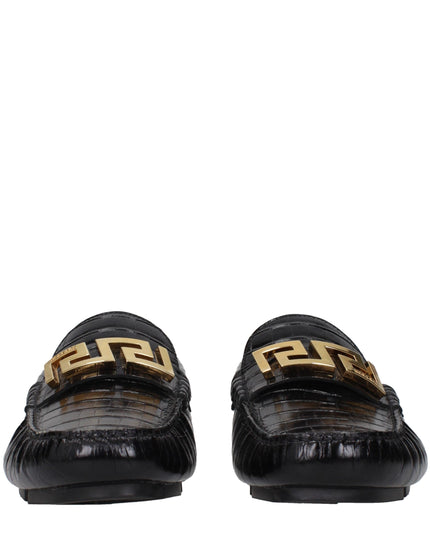 Versace Black Leather Slip-On Loafers