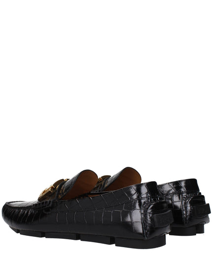 Versace Black Leather Slip-On Loafers