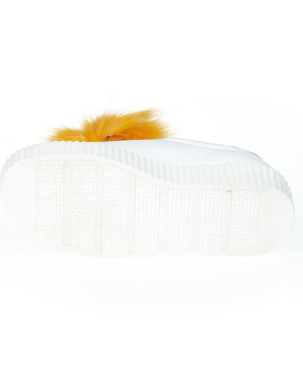 Mr&Mrs Italy White Textile Women Sneaker With Real Fur Pom Poms