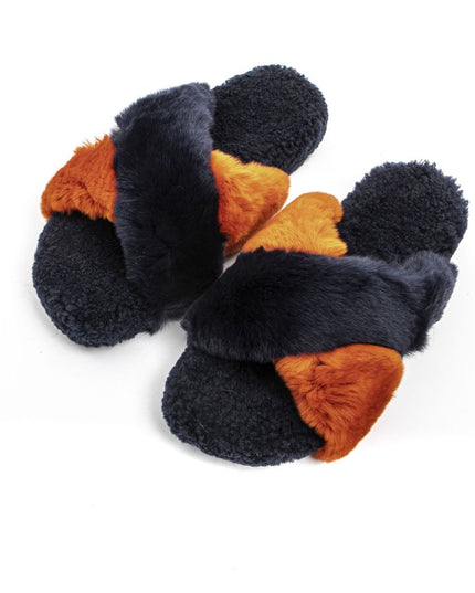 Mr&Mrs Italy Blue Rabbit Fur Women Sandal