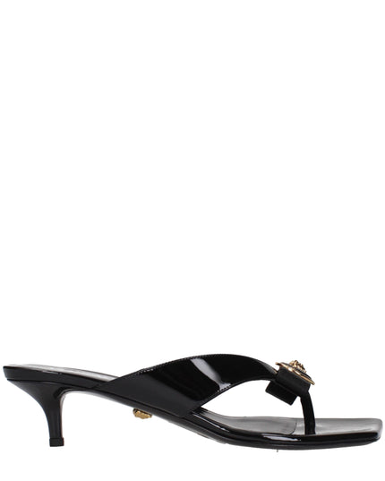 Versace Black Leather Stiletto Heel Sandals