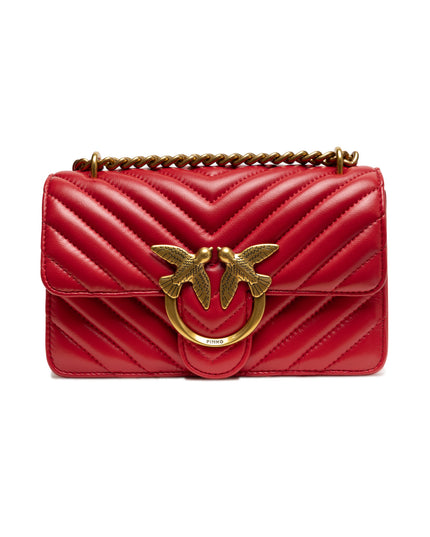 PINKO Red Leather Love One Mini Shoulder Bag
