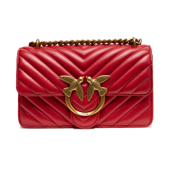 PINKO Red Leather Love One Mini Shoulder Bag