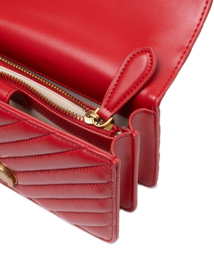 PINKO Red Leather Love One Mini Shoulder Bag