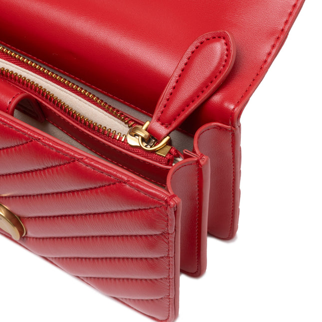 PINKO Red Leather Love One Mini Shoulder Bag