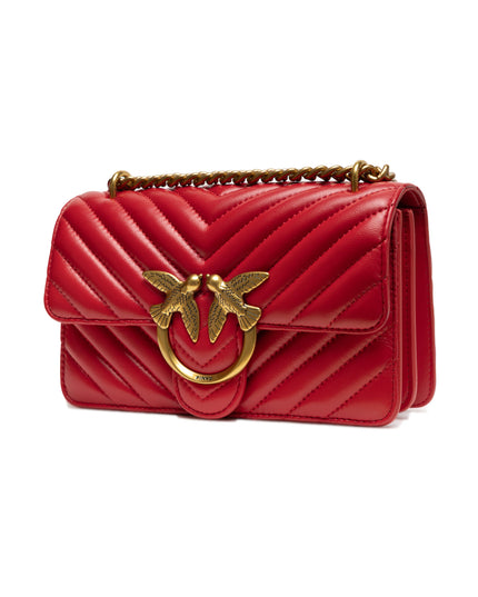 PINKO Red Leather Love One Mini Shoulder Bag