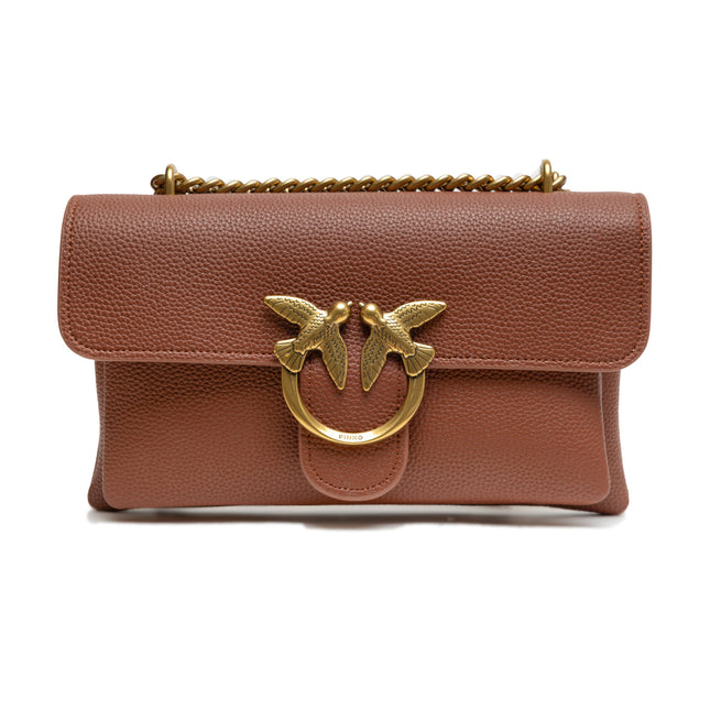 PINKO Brown Leather Love Boucle Riga Shoulder Bag