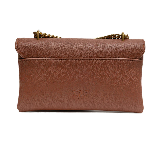 PINKO Brown Leather Love Boucle Riga Shoulder Bag