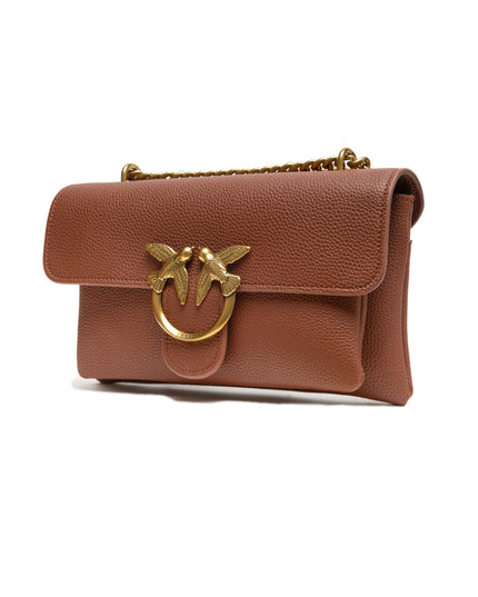 PINKO Brown Leather Love Boucle Riga Shoulder Bag