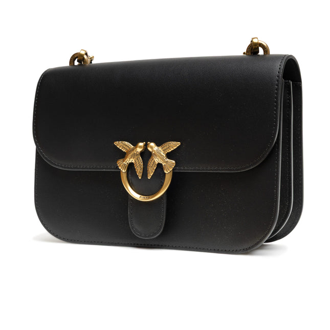 PINKO Black Leather Love Bell Classic Shoulder Bag