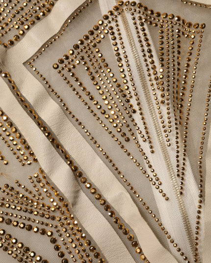 Mangano White Beige Mesh Crystal Embellished Sleeveless Jumpsuit