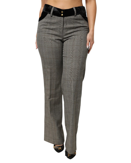 BENCIVENGA Gray Wool Blend Plaid Straight Leg Velvet Waist Pants
