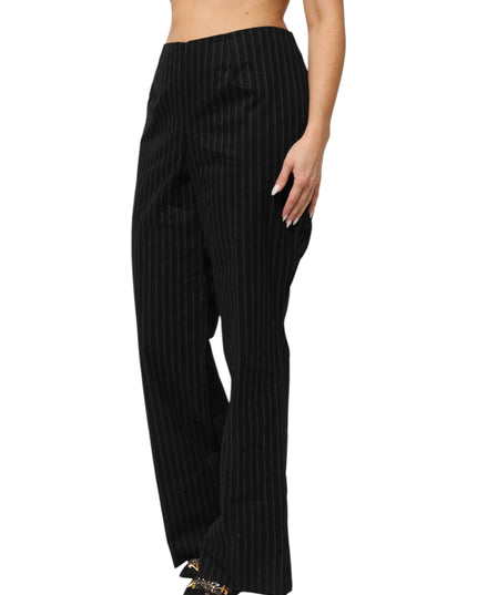 BENCIVENGA Black Wool Blend Pinstripe Straight Leg Pants