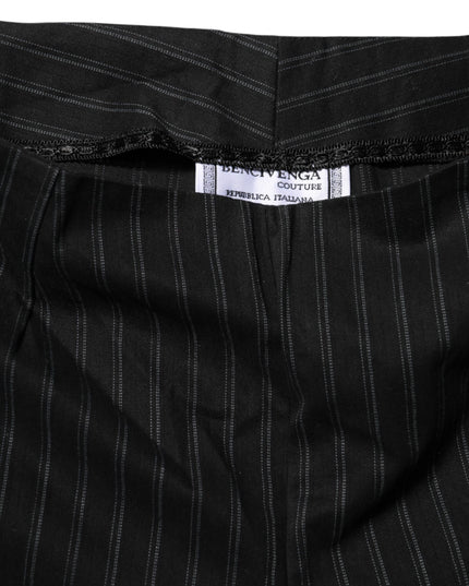 BENCIVENGA Black Wool Blend Pinstripe Straight Leg Pants