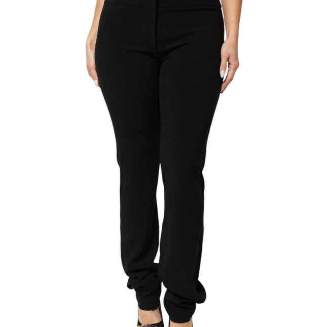 Exte Black Viscose Acetate Blend Straight Leg High Waist Pants