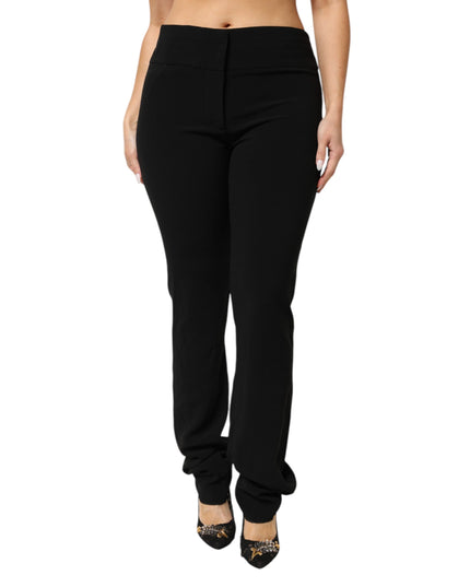 Exte Black Viscose Acetate Blend Straight Leg High Waist Pants