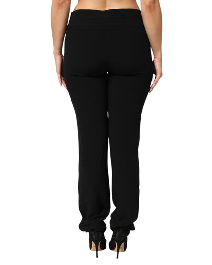 Exte Black Viscose Acetate Blend Straight Leg High Waist Pants