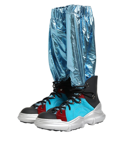 Dolce & Gabbana Blue Lace Up Over The Knee Socks Men Boots Shoes