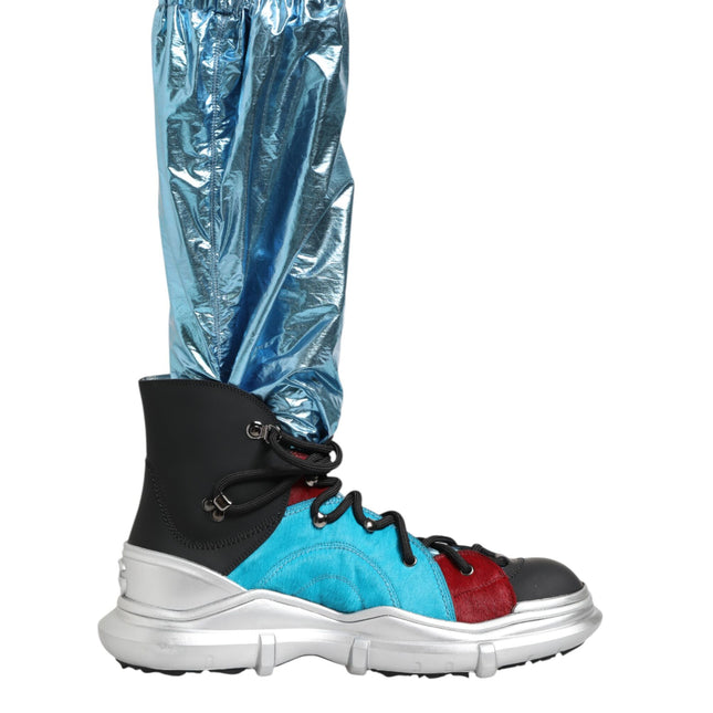 Dolce & Gabbana Blue Lace Up Over The Knee Socks Men Boots Shoes