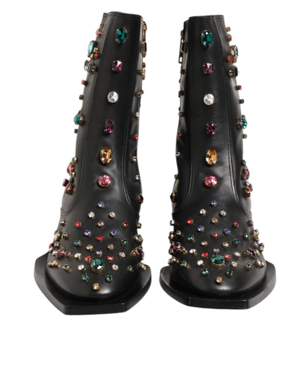 Dolce & Gabbana Black Crystal Embellished Men Short Boots Shoes