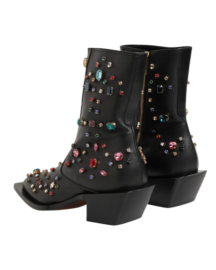 Dolce & Gabbana Black Crystal Embellished Men Short Boots Shoes