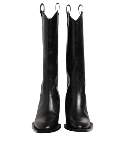 Dolce & Gabbana Black Leather Over The Calf Biker Boots Shoes