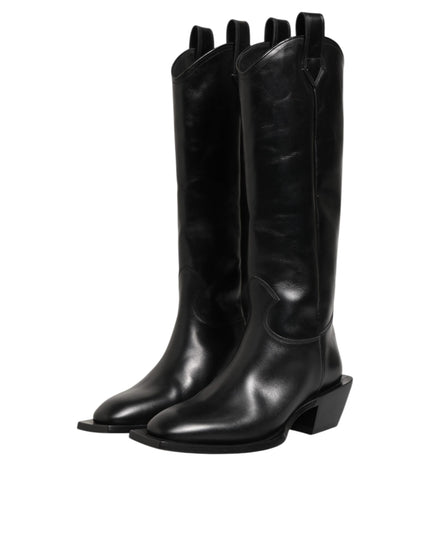Dolce & Gabbana Black Leather Over The Calf Biker Boots Shoes