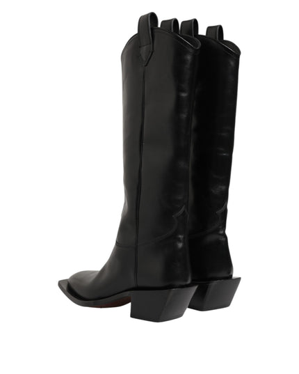 Dolce & Gabbana Black Leather Over The Calf Biker Boots Shoes