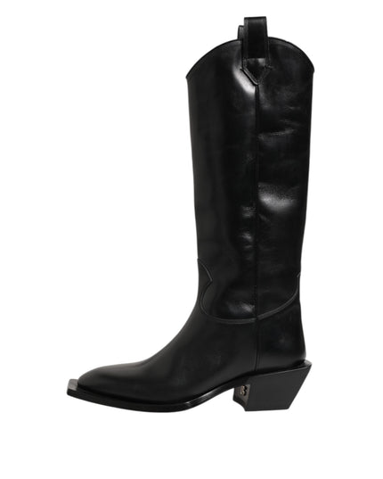 Dolce & Gabbana Black Leather Over The Calf Biker Boots Shoes
